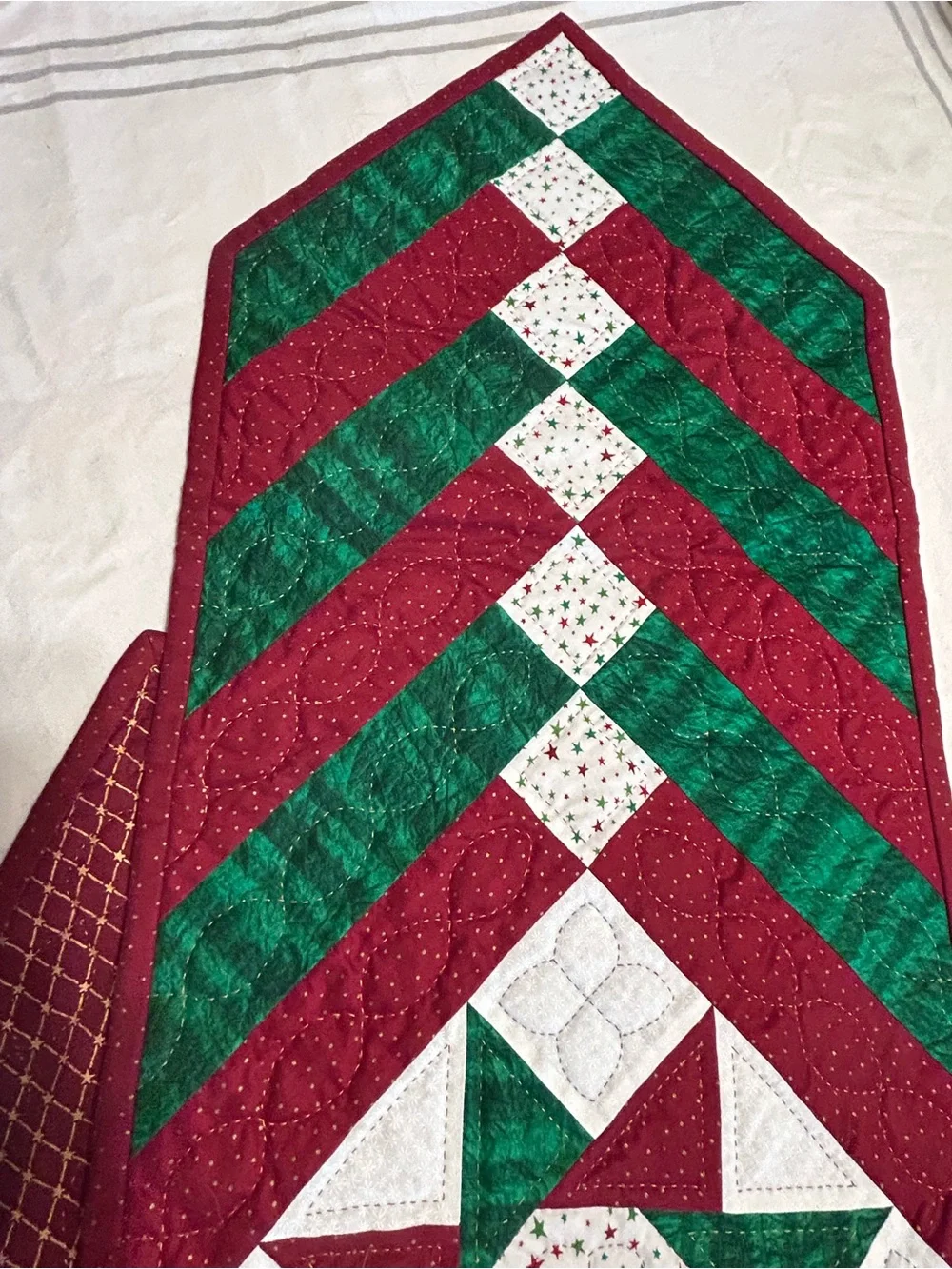 Handmade Quilted Christmas Star Table Runner Aprox Size 46”x 12.5”
